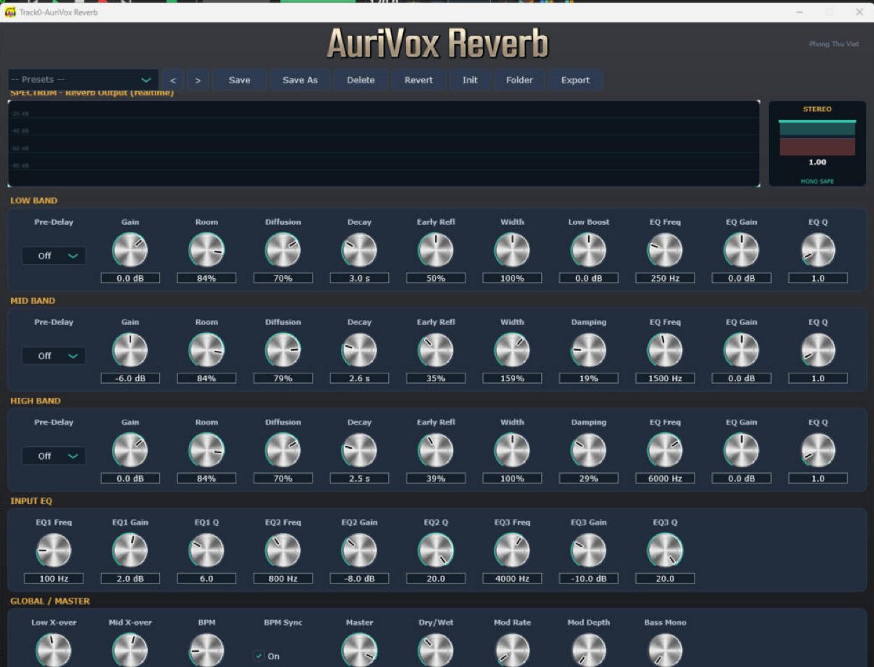 Giao diện plugin AuriVox Reverb