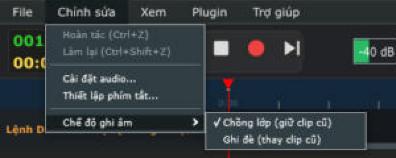 Submenu Chế độ ghi âm